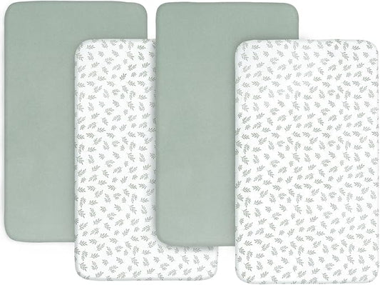 Crib Sheets 4 Pack for Baby Boys & Girls, Neutral Crib Sheet Fitted 52'' x 28'' for Standard Crib & Toddler Mattress, Ultra Soft Material Baby Sheet, Aqua Leaf