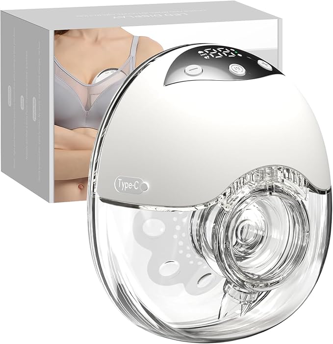 LAMSUET Electric Hands-Free Breast Pump, Strong Suction Wearable Breast Pump with 4 Modes & 12 Levels (White, 1 Pack)