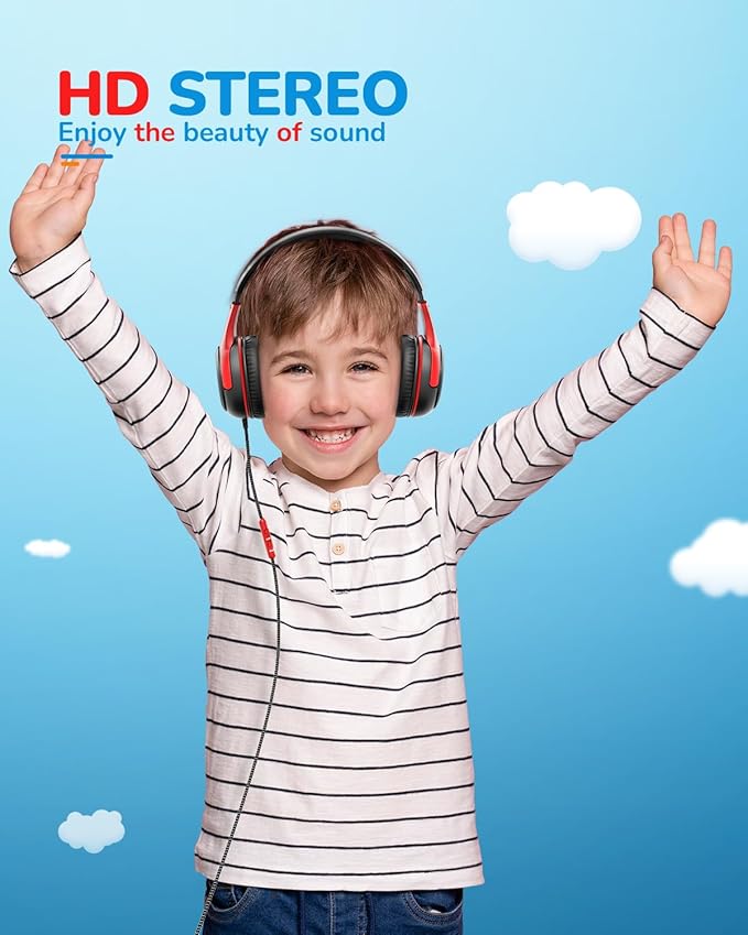 Kids Headphones Wired Toddler with Microphone, Over-Ear Headphones, 85/94dB Volume-Limiting, 3.5mm Jack, Foldable On-Ear Design - Safe & Comfortable for Learning & Entertainment