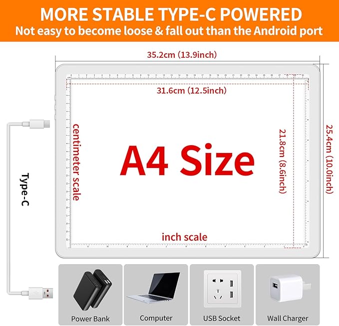 Elice Magnetic A4 Light Board with Bag for Diamond Painting, Tracing LED Light Box with Side Buttons, Super Bright Diamond Art Light Pad, Light Table for Drawing, Sketching, Weeding Vinyl - White