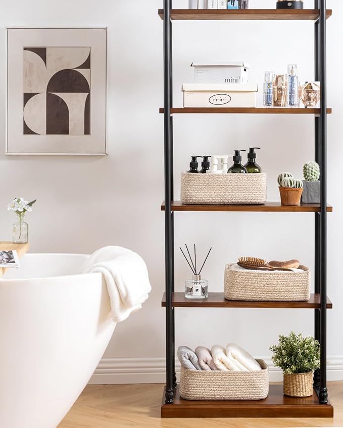 Small Woven Basket, 12 x 8 x 4.5 Inches, Storage Basket for Organizing, Cute Small Rope Shelf Closet Cube Storage Bins Baskets for Shelves, Dog Toy Gift Baskets Empty, 3 Packs, Mixed Brown