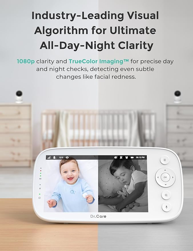 NovaView Video Baby Monitor - 5” 1080P Display, Ultra-Low Radiation, 5000mAh Battery, Clear Night Vision, Real-Time/VOX, 2X/4X Zoom, 1000ft Range, 2-Way Audio, Pan & Tilt, No WiFi Baby Camera