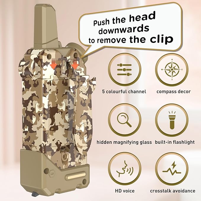 Walkie Talkies for Kids,5 Colourful Channels 2 Way Radio,Compass Flashlight and Magnifying Glass,3 Miles Long Range for Adventure Game,Outside, Camping, Hiking,Toys for 3-12 Year Old Boys Girls