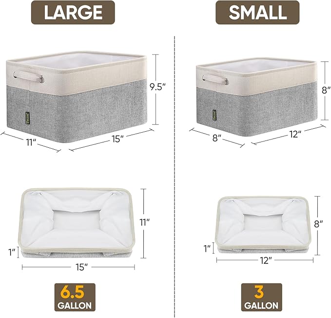 BALEINE 1 Pack Fabric Storage Bins for Shelves, Linen Storage Baskets for Organizing, Decorative Closet Bins for Clothes, Home (Grey, 12"x8"x8")