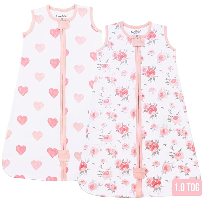 Baby Sleep Sack 1.0 TOG, Organic Cotton Baby Wearable Blanket with Two-Way Zipper, Swaddle Transition Baby Sleeping Bag, All-Season Sleep Sack for Newborn Infant Toddler Boy Girl, 2-Pack, 0-6 Month