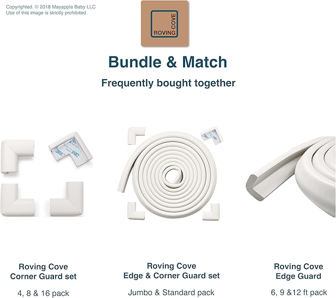 Roving Cove HeftyFit Corner Protector for Baby (4 Large Corners), Heavy-Duty Soft Rubber Foam Furniture Corner Bumper Guards, 3M Adhesive Pre-Taped, Oyster White (Off White)