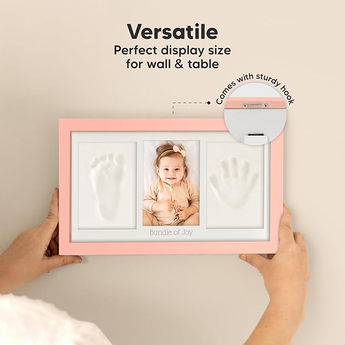 Baby Hand and Footprint Kit - Clay Handprint Keepsake Frame, Newborn Nursery Picture Frame, Personalized New Mom Gifts for Baby Shower & Registry (Sweet Pink)