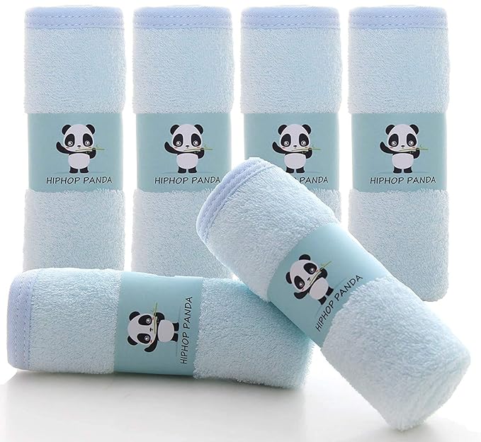 HIPHOP PANDA Baby Washcloths, Rayon Made from Bamboo - 2 Layer Ultra Soft Absorbent Newborn Bath Face Towel - Reusable Baby Wipes for Delicate Skin - Blue, 30 Pack