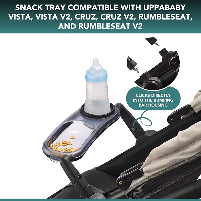 Snack Tray Fits for UPPAbaby Vista V2, Vista, Cruz, Cruz V2, RumbleSeat, RumbleSeat V2, Snack Tray with Cup Holder, Dishwasher Safe, Quick Attachment, Folds with Stroller, Stroller Accessories