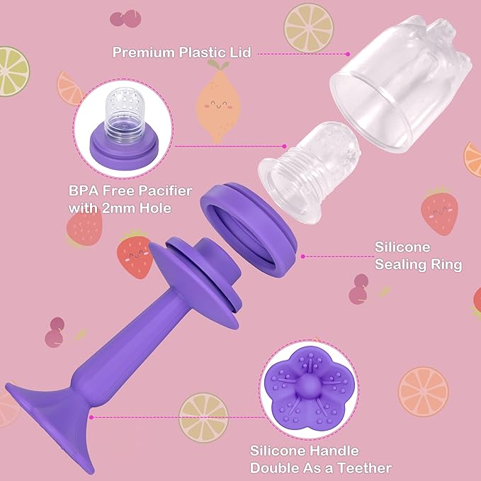 KingKam Baby Breastmilk Popsicle Molds & Baby Fruit Feeder Combo (2 Pack), Breastmilk Popsicle Molds for Teething Relief, BPA Free Silicone Feeder Teether Pops for Babies Infant Self Feeding, 4m+