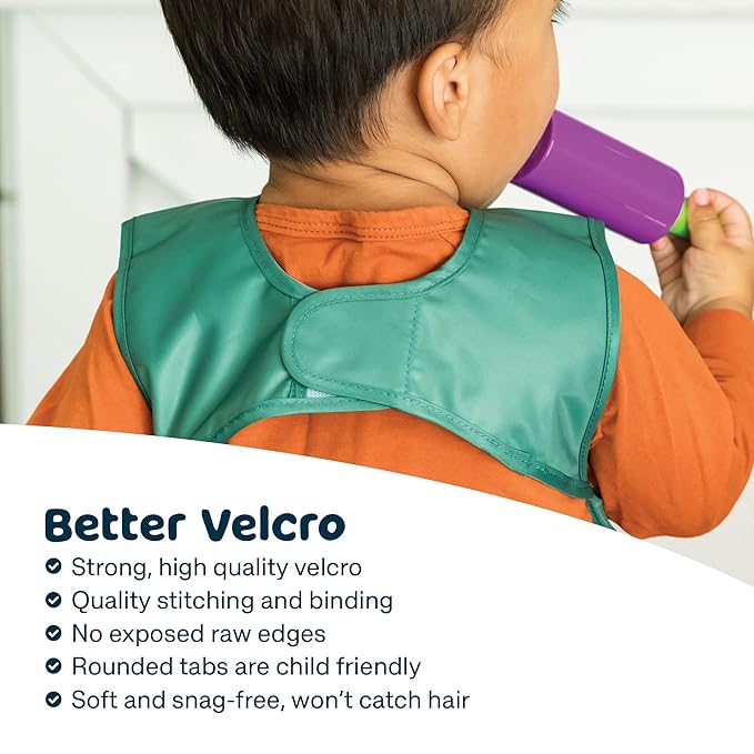 Tiny Twinkle Mess Proof Apron Bibs - 2 Pack Waterproof & Lightweight Baby Bibs for Led Weaning | 100% Recycled Polyester, Easy Clean & Machine Washable (Taupe Dandelion,Small 6-24 Months)