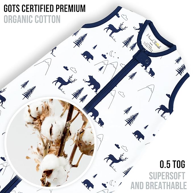 Mama Cheetah Baby Sleep Sack 0.5 TOG, Organic Cotton Baby Wearable Blanket with Two-Way Zipper, Swaddle Transition Baby Sleeping Bag for Newborn Infant Toddler Boy Girl, 0-6 Months