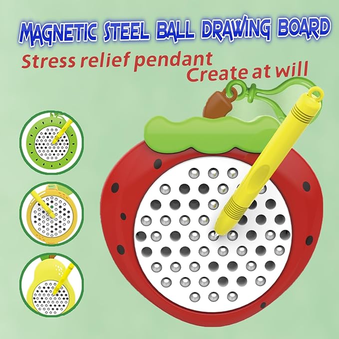 1PCS Strawberry Magnetic Drawing Board for Kids & Toddlers with Beads and Magnet Stylus Pen - Magnetic Travel Toy for Airplane & Car Ride Activities for Kids