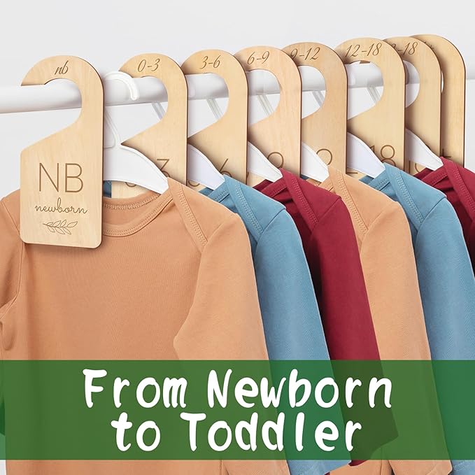 Wooden Baby Closet Dividers - 8 Pcs Double-Sided Design for Newborn Nursery Room Wardrobe Storage by Months Size - Perfect Toddler Clothes Organizer