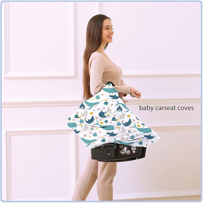 Car Seat Covers for Babies - Multi- use Nursing Carseat Canopy, Breastfeeding Covers, Baby Shower Gifts for Boys and Girls (sea World)