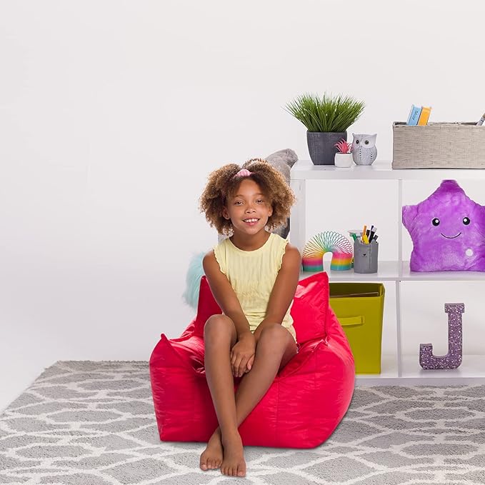 Posh Creations Bean Bag Chair Structured Comfy Seat Use for Gaming, Reading and Watching TV, Newport, Red