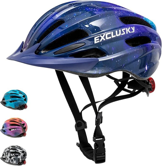 Exclusky Kids Bike Helmet with LED Light – Adjustable Multi-Sport Youth Helmet for Boys & Girls, Ages 5-12, Fits 50-57cm, Cycling Safety Gear