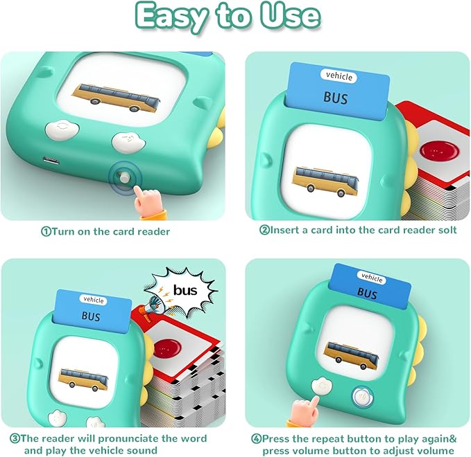 Kidzdo Dinosaur 254 Words Talking Flashcards, Birthday Gifts for 2 3 4 5 6 Years Old Boys and Girls, Educational ABCs LearningToy, Pocket Speech Language Therapy Toys for Autism Kids Ages 1-6, Green