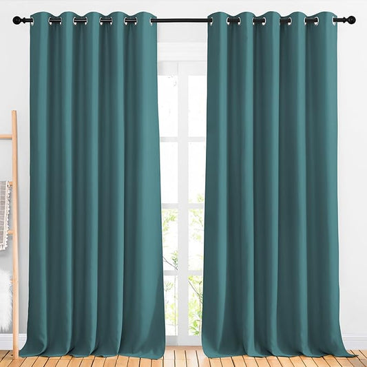 NICETOWN Blackout Sea Teal Curtains for Sliding Glass Door, Grommet Window Treatment Thermal Curtains Room Dividers for Living Room/Bedroom, 2 Panels, W66 x L102