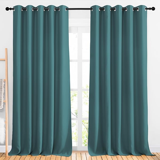 NICETOWN Blackout Room Divider Curtains 118 inches Long 2 Panels, Grommet Sliding Door Curtains Solid Window Treatments Sound Reducing for Living Room, W66 x L118, Sea Teal