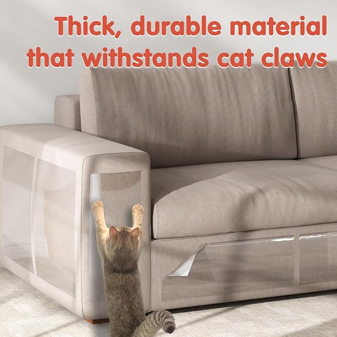 18 Pcs Large Cat Scratch Furniture Protector, Transparent Couch Protector from Cat Claws, Single-Sided Self Adhesive Anti Pet Deterrent Sofa Cover, 14in