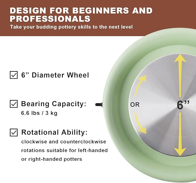 Mini Pottery Wheel Kit - 6" Pottery Wheel for Kids, Teens & Adults Beginners, 2 Lb Air Dry Clay & 18PCS Clay Tools Included, Crafts for Home DIY, Ceramic Work & Art Creatio