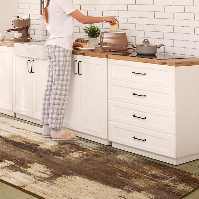 Washable Runner Rug, 2x6 Kitchen Rugs Brown Long Runner Rugs with Rubber Backing, Abstract Non-Slip Carpet Runners for Hallways, Kitchen, Bedroom, Laundry, Entrance
