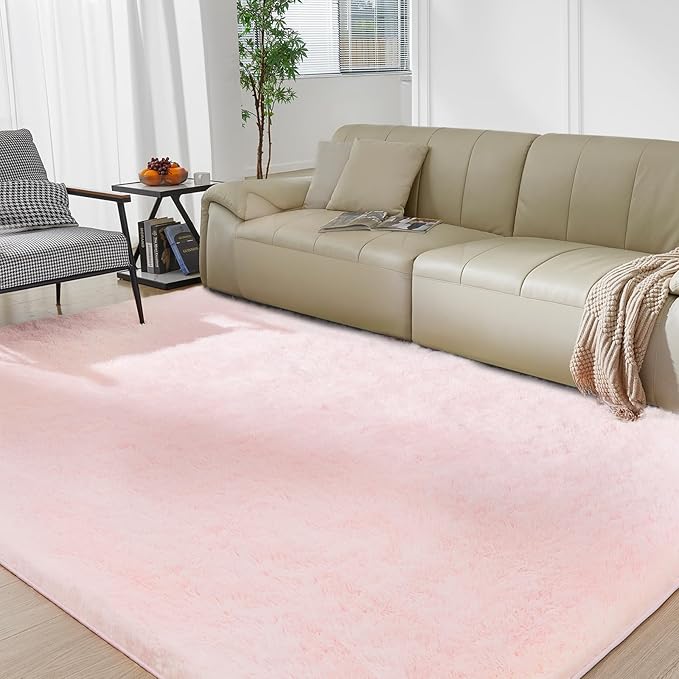 Ultra Soft Rug for Living Room, 5X8 Fluffy Shag Area Rug for Bedroom, Modern Shaggy Carpets Fuzzy Rug for Teens Dorm Nursery Home Decor Aesthetic, Upgrade Anti-Skid Durable, Pink