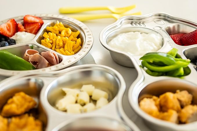 Stainless Steel Plates for Kids, Toddler Plate, Non Toxic Baby Dinnerware, BPA-Free Feeding Tray, Durable, Easy to Clean, Compatible with Dishwasher, Freezer, Microwave