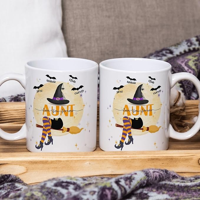 Personalized Witch Mug with Kids Names - Halloween Coffee Cup & Gift for Women - 11 or 15 Oz