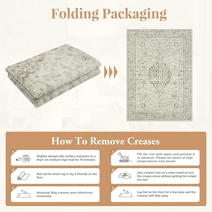 LIVEBOX Washable Area Rug 8x10 Rugs for Living Room Bedroom, Non-Slip Boho Indoor Carpet for Dining Room Office, Low-Pile Farmhouse Soft Carpets for Kids Nursery Room Playroom, Taupe