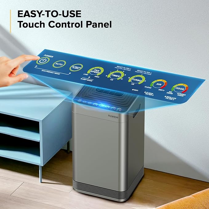 Nuwave Forever Plus Air Purifier for Home with Washable Filter, Massive Areas up to 3,210 Sq Ft, Never Replace Air Filter System, Zero Waste, Zero Filter Replacements, Smart WiFi, 18dB Ultra-Quiet