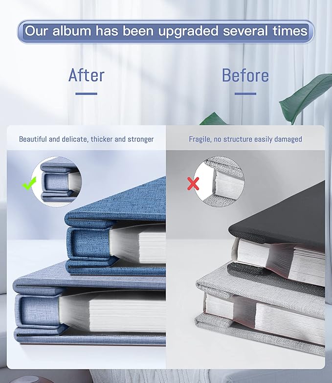 popotop Photo Album Self Adhesive with Picture Display Window,60 Pages DIY Scrapbooking Supplies Kit for 4x6 10x12 Picture,Linen Cover Memory Book for Baby Wedding, with Scraper and Metallic Pen