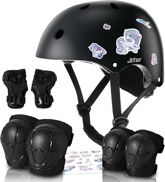 Adjustable Kids Bike Helmet with Knee & Elbow Pads Set, Color Gradient Design for Boys and Girls Aged 3-14+, for Skateboarding, Scooter, Roller & Inline Skating, Longboard