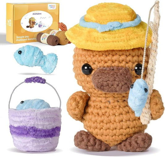 MOREJMTT Crochet Kit for Beginners Animal,Crochet Animal Kits,Crocheting Kit for Starters,Learn to Crochet with Step-by-Step Video Tutorials,Beginner Crochet Kits for Adults(Platypus)