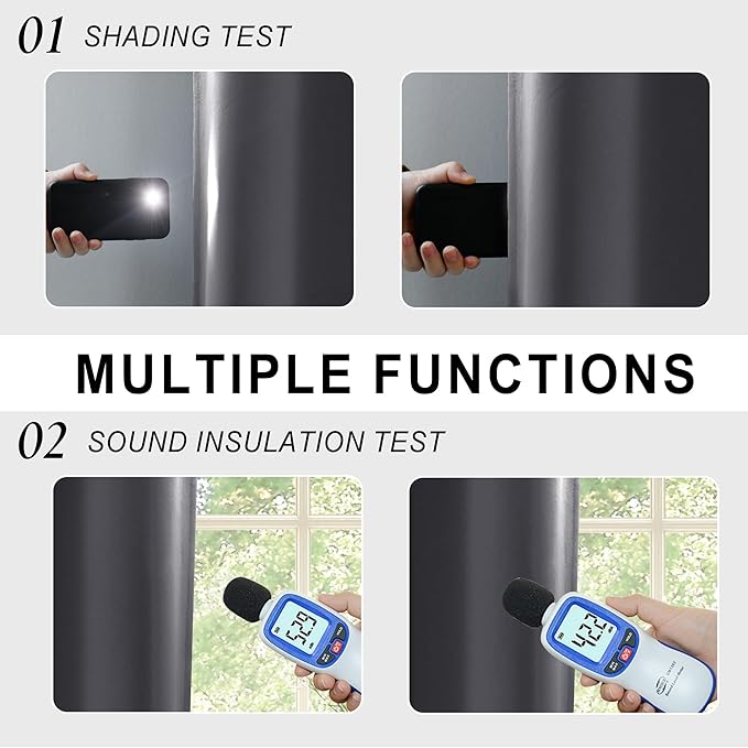 XWZO 100% Blackout Curtains 45 Inches Long with Tiebacks- Rod Pocket Privacy Protection & Noise Blocking Window Draperies with Black Liner for Bedroom/Living Room, Dark Grey, W42 x L45, Set of 2