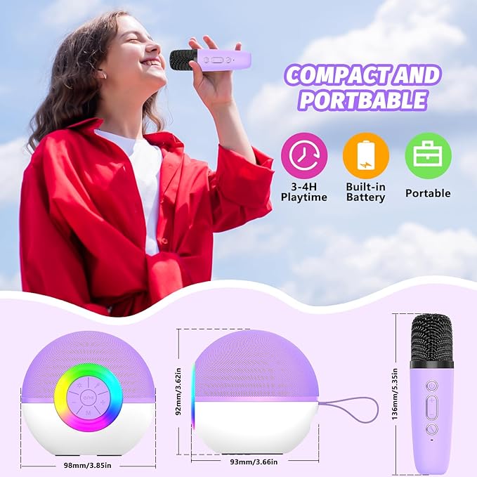 Mgaolo Mini Karaoke Machine for Kids Adults,Portable Bluetooth Speaker with Wireless Microphone,Gift Toys with MP3 Player for Boys Girls 3-12 Year Old Birthday Family Home Party Present (Purple)