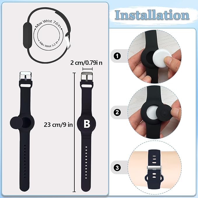 Waterproof Bracelet for AirTag Kids, Personalized Initial Letter Hidden Holder Compatible with Air Tag, Silicone Case for Airtag Adjustable Anti-Lost GPS Tracker for Toddler Child Elder, B