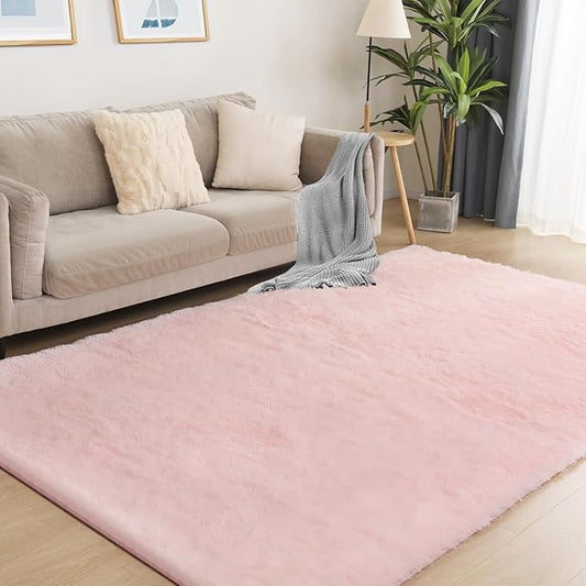 Soft 6x9 Pink Rug, Fluffy Area Rugs for Living Room, Plush Area Rugs for Bedroom, Non-Slip Indoor Carpet for Nursery, Study Room, Kids Room, Room Decor