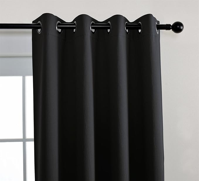 MIUCO Room Darkening Texture Thermal Insulated Blackout Curtains for Bedroom 1 Pair 52x63 Inch Black