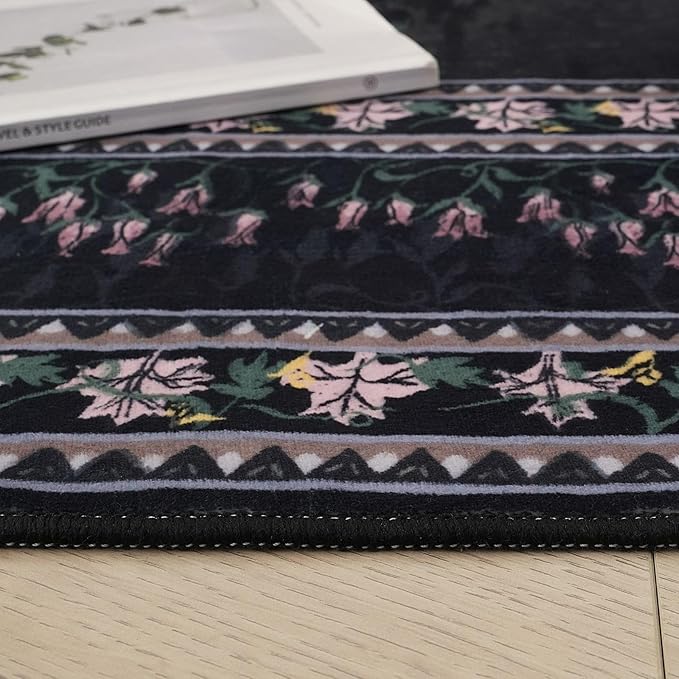 2x3 Rug Abstract Vintage Indoor Door Mat Machine Washable Small Area Rug Non-Slip Low Pile Throw Rugs for Entryway Kitchen Front Door Indoor Entrance Entry Kids Room, Black