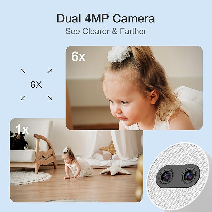 Simsky Video Baby Monitor, Dual 4MP Cameras with 6X Zoom, 7" UHD Large Touch Screen Smart Portable Audio Monitor, 24/7 Recording in app, AI Tracking, Intelligence Detection, 32GB Local Storage