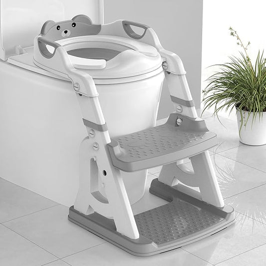 Potty Training Seat, Upgrade 2 in 1 Potty Training Toilet for Toddler, Toddler Toilet Seat for Boys Girls with Splash Guard, Anti-Slip Pad and Step Stool (Grey)