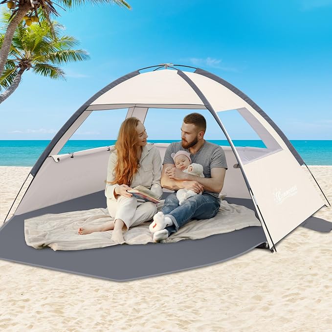 COMMOUDS Beach Tent Sun Shade for 3/4-5/6-7/8-10 Person, UPF 50+ Beach Sun Shelter Canopy Tent, Lightweight, Easy Set Up and Carry