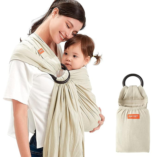 Mamaway Baby Ring Sling Carrier - Newborn and Toddler Sling (Supports up to 165lbs), IHDI Certified, Rayon & Linen Made, Soft & Breathable, Nylon 66 Safety Rings, Storage Pocket Design, Khaki