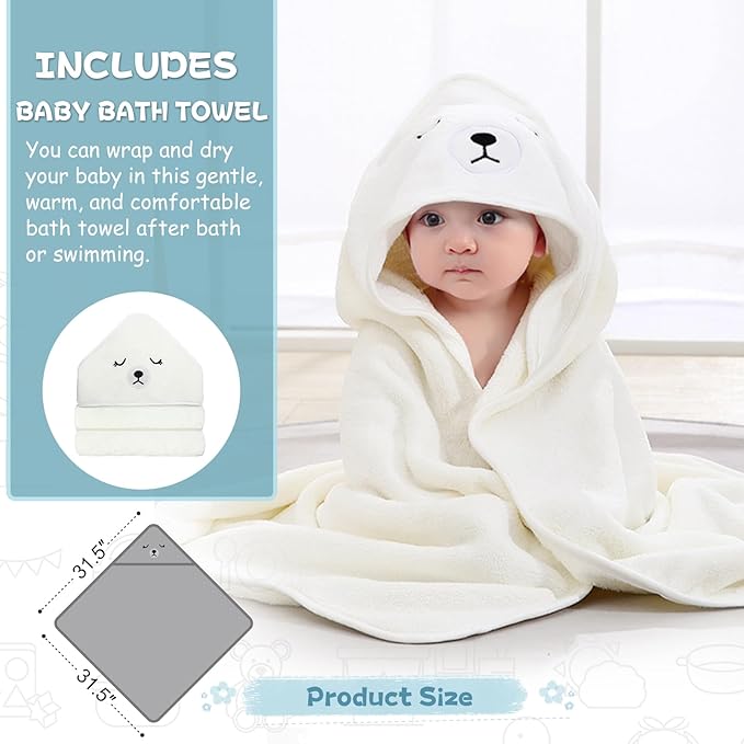 MoreFeel Collapsible Baby Bathtub for Newborn with Thermometer & 1 Hooded Towel & 1 Soft Floating Cushion,Portable Travel Bathtub with Drain Hole, Durable Foldable Baby Tubs for Infants to Toddler