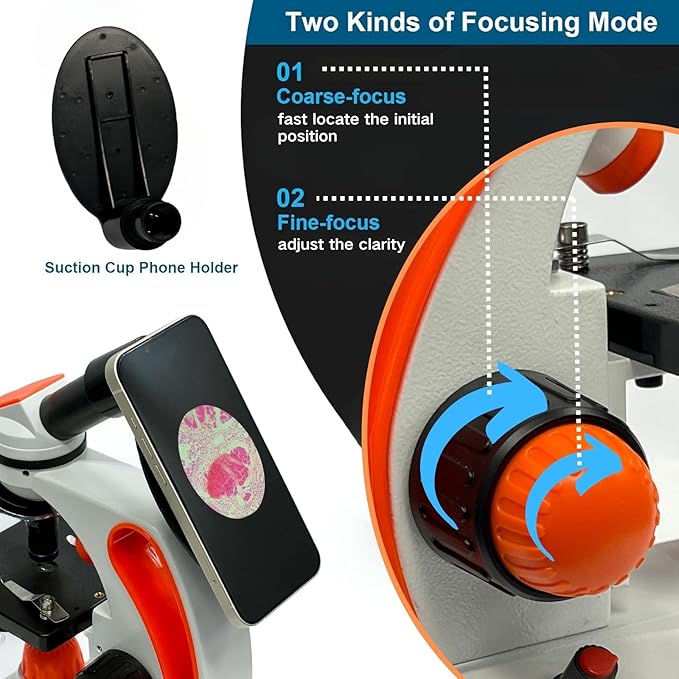 Mental Compound Microscope for Kids Students Adults,40X-2000X, Experience Kits for Home Education,School Laboratory with Phone Adapter