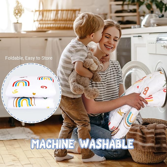 Boho Rainbow Baby Play Mat 50x50 Playpen Mat Thicken Soft Baby Crawling Mat Non-Slip Cushioned Baby Floor Mat with Letters, Activity Playmats for Babies Toddlers Play & Tummy Time (50X50,White)