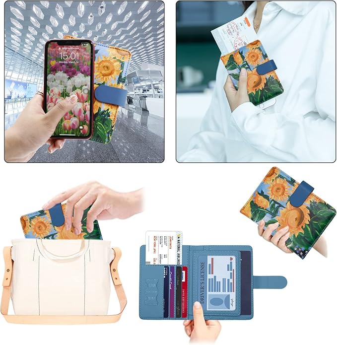Melsbrinna Rfid Passport Holder for Travel women/Men, Cute Passport Wallet Rfid Blocking Card Slots, Rfid Passport Cover/CaseTravel Wallet, Passport Book Holder (1, Blue2)