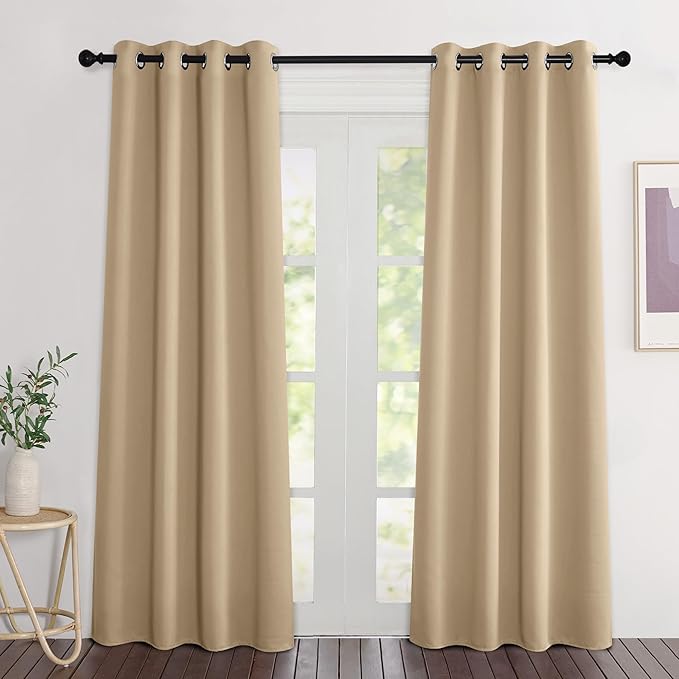 NICETOWN Biscotti Beige Curtains 84 inch Length 2 Panels, Grommet Thermal Insulated Window Treatments Light & Sound Reducing Drapes for Living Room/Bedroom, W46 x L84